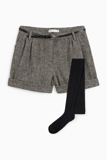 Niños - Set - shorts con cinturón y leotardos - 2 piezas - negro