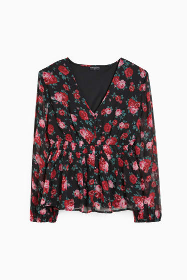 Dames - CLOCKHOUSE - blouse van chiffon - gebloemd - zwart