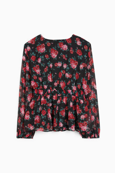 Dames - CLOCKHOUSE - blouse van chiffon - gebloemd - zwart