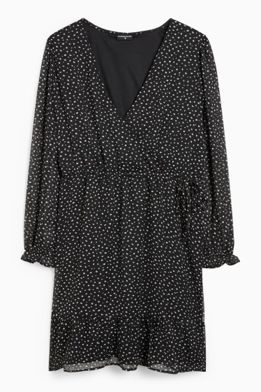 Donna - Vestito a portafoglio - a pois - nero