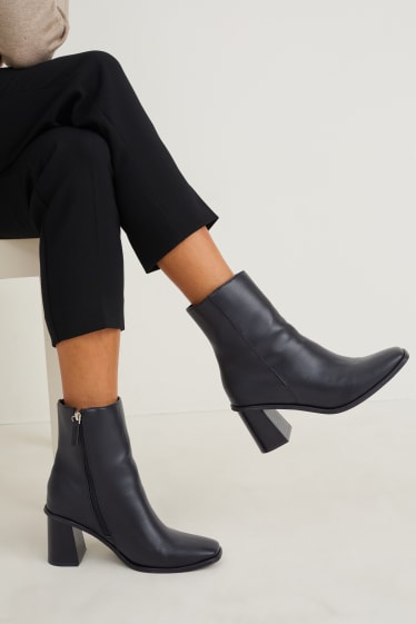 Damen - Stiefeletten - Lederimitat - schwarz