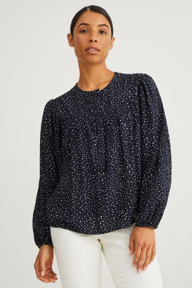 Women - Blouse - polka dot - dark blue