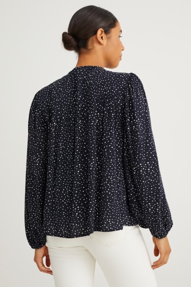 Women - Blouse - polka dot - dark blue