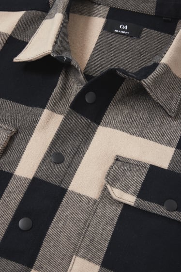 Men - Flannel shirt - relaxed fit - check - black / beige