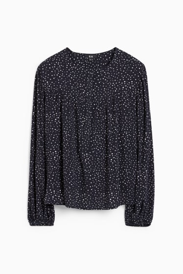 Women - Blouse - polka dot - dark blue