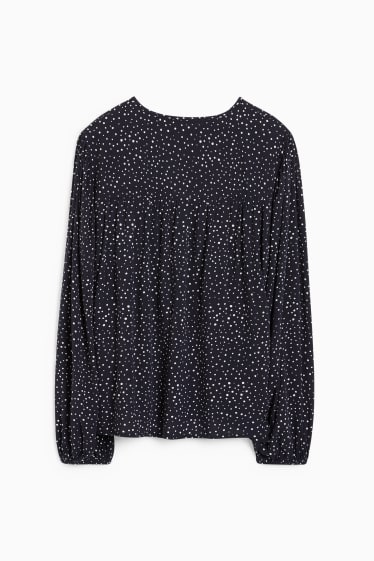 Women - Blouse - polka dot - dark blue