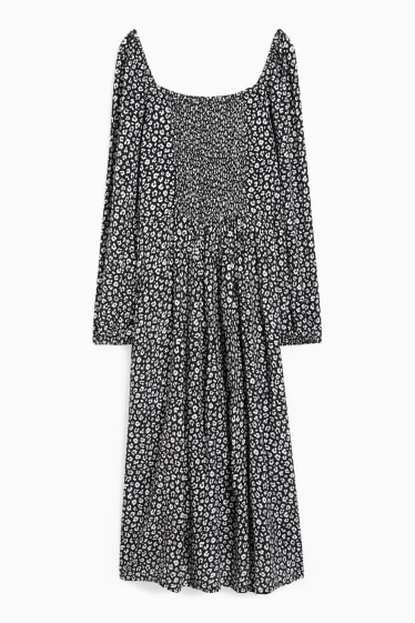 Damen - Viskose-Kleid - geblümt - schwarz / weiß