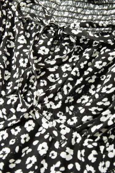 Damen - Viskose-Kleid - geblümt - schwarz / weiß