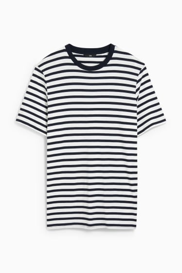 Uomo - T-shirt - a righe - blu scuro / bianco crema