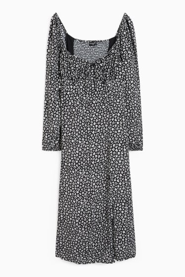 Damen - Viskose-Kleid - geblümt - schwarz / weiß