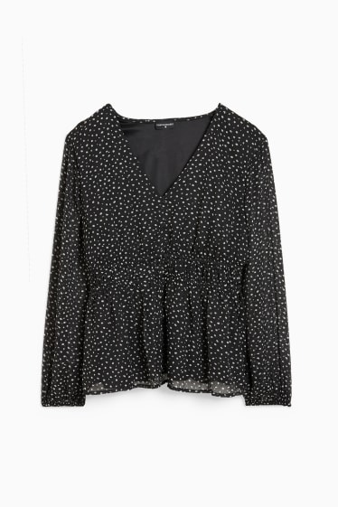 Tieners & jongvolwassenen - CLOCKHOUSE - blouse van chiffon - met stippen - zwart