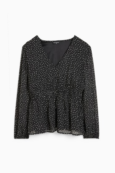 Dames - CLOCKHOUSE - blouse van chiffon - met stippen - zwart