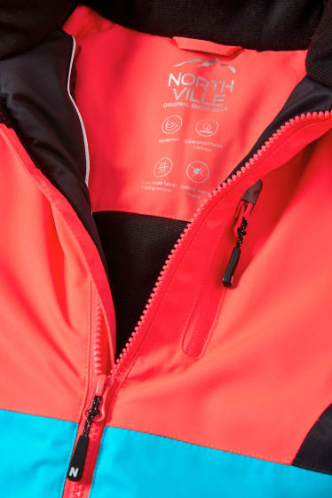 Enfants - Veste de ski à capuche - imperméable - rose fluo