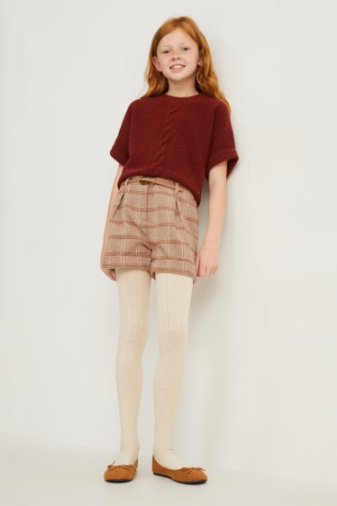 Enfants filles - Ensemble - short avec ceinture et collants - 3 pièces - marron clair