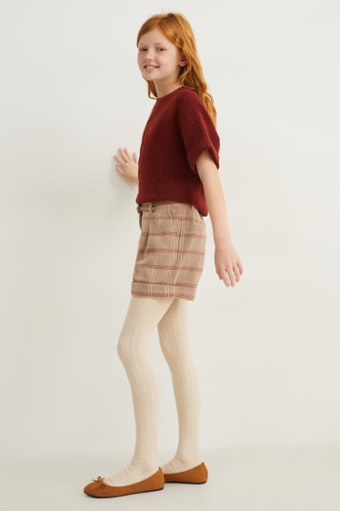 Enfants filles - Ensemble - short avec ceinture et collants - 3 pièces - marron clair