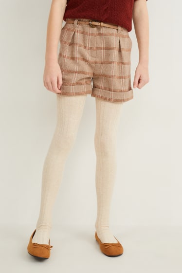 Enfants filles - Ensemble - short avec ceinture et collants - 3 pièces - marron clair