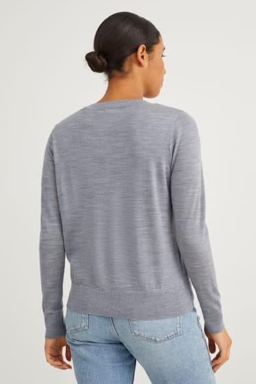 Damen - Basic-Merino-Pullover - grau