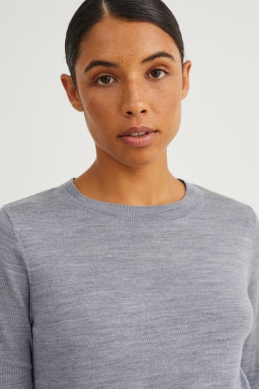 Damen - Basic-Merino-Pullover - grau