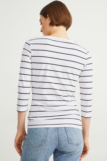 Women - Long sleeve top - striped - white