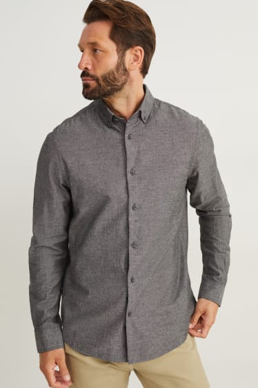 Hommes - Chemise - regular fit - col button-down - gris chiné