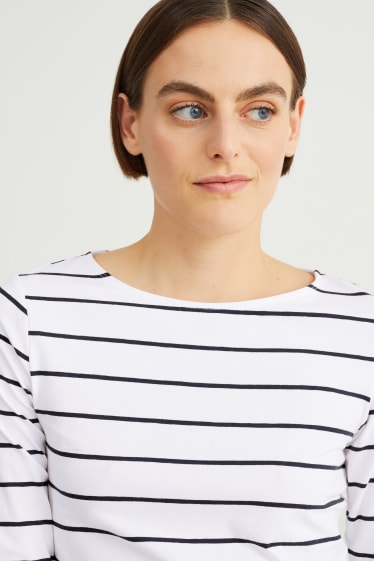Women - Long sleeve top - striped - white