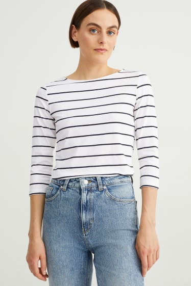 Women - Long sleeve top - striped - white