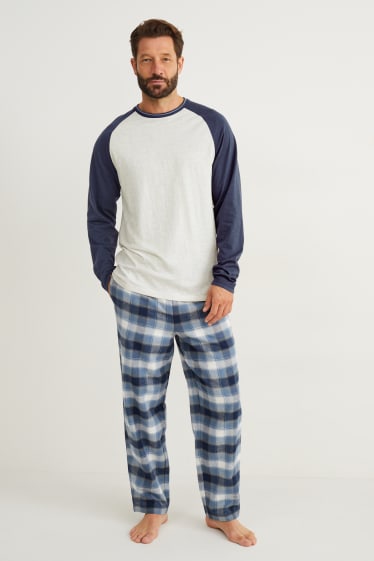 Mężczyźni - Piżama z flanelowymi spodniami - ciemnoniebieski