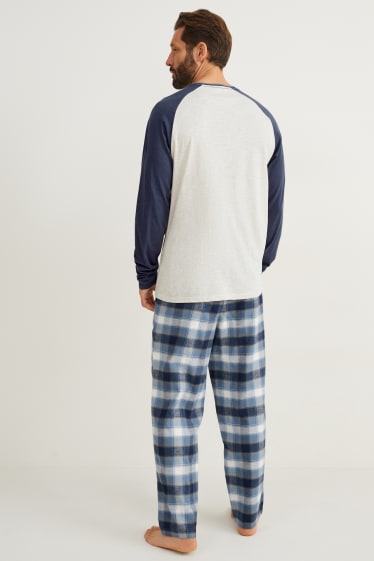 Hommes - Pyjama avec pantalon en flanelle - bleu foncé