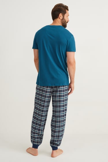 Pánské - Pyžamo s flanelovými kalhotami - tmavomodrá