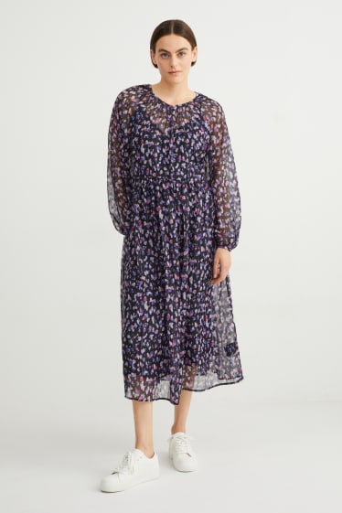 Femmes - Robe de gaze - à motif - bleu foncé