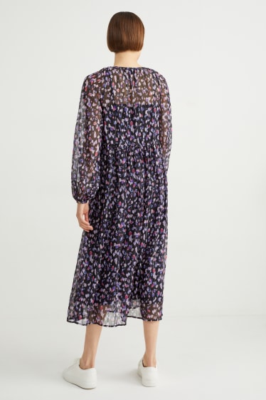 Women - Chiffon dress - patterned - dark blue