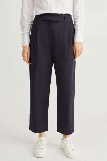 Dames - Pantalon - high waist - tapered fit - donkerblauw