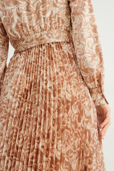 Kobiety - Sukienka kopertowa - plisowana - ze wzorem - jasny beż