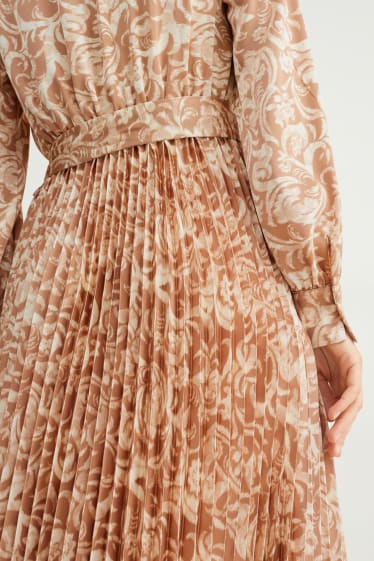 Women - Wrap dress - pleated - patterned - light beige