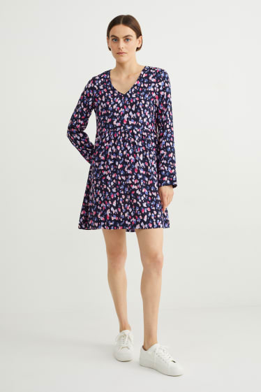 Femmes - Robe à col V - à fleurs - bleu foncé