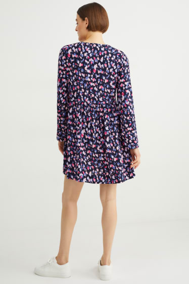 Femmes - Robe à col V - à fleurs - bleu foncé