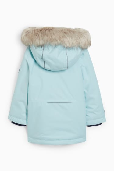 Kinder Mädchen - Regenjacke mit Kapuze und Kunstfellbesatz - wasserdicht - mintgrün