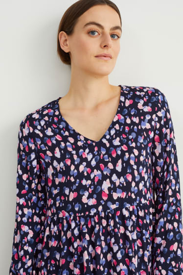 Femmes - Robe à col V - à fleurs - bleu foncé