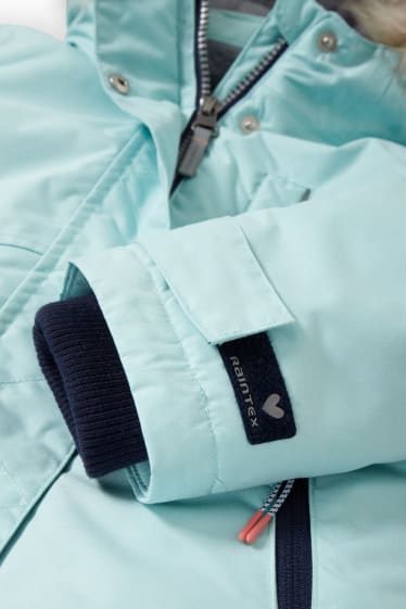 Kinder Mädchen - Regenjacke mit Kapuze und Kunstfellbesatz - wasserdicht - mintgrün