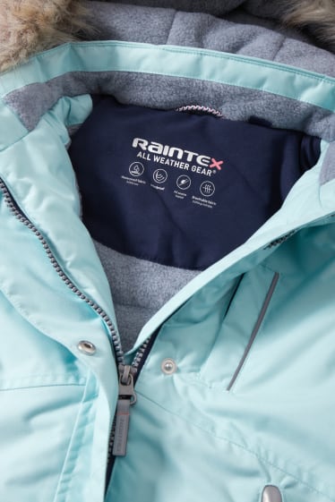 Kinder Mädchen - Regenjacke mit Kapuze und Kunstfellbesatz - wasserdicht - mintgrün