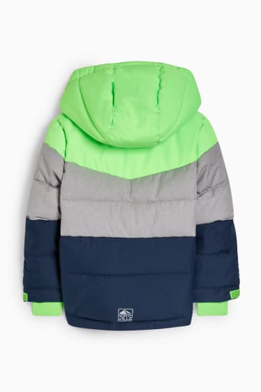 Niños - Chaqueta de esquí con capucha - verde fosforito