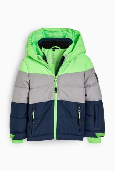 Niños - Chaqueta de esquí con capucha - verde fosforito