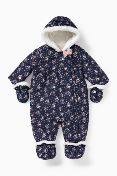 Neonati - Tuta da neve con cappuccio per neonate - a fiori - blu scuro