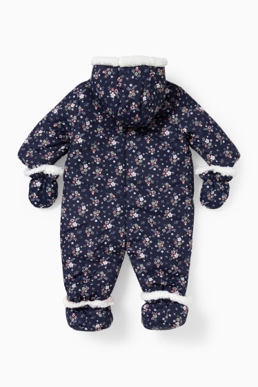 Babys - Baby-Schneeanzug mit Kapuze - geblümt - dunkelblau
