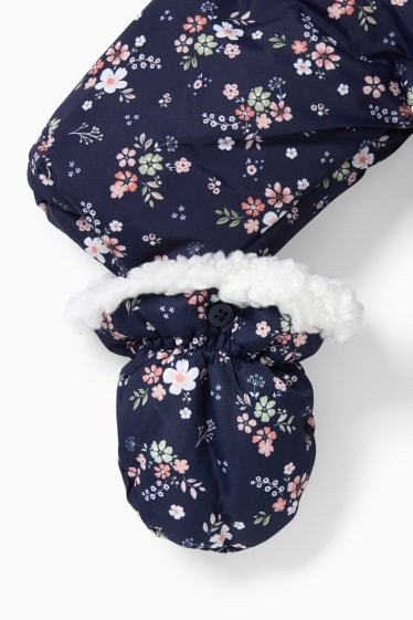 Neonati - Tuta da neve con cappuccio per neonate - a fiori - blu scuro