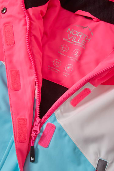 Enfants filles - Veste de ski à capuche - rose fluo