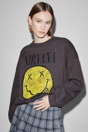 Tieners & jongvolwassenen - CLOCKHOUSE - oversized sweatshirt - Nirvana - donkergrijs