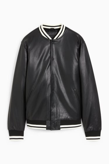 Men - Varsity jacket - faux leather - black