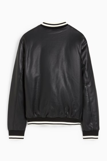 Men - Varsity jacket - faux leather - black