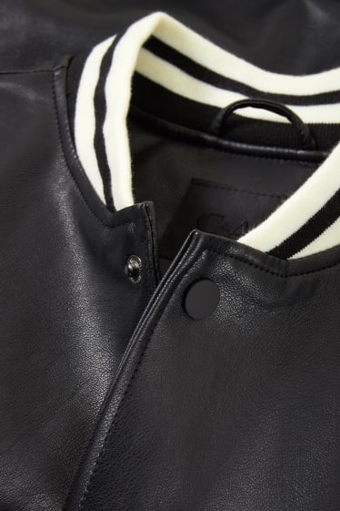 Men - Varsity jacket - faux leather - black